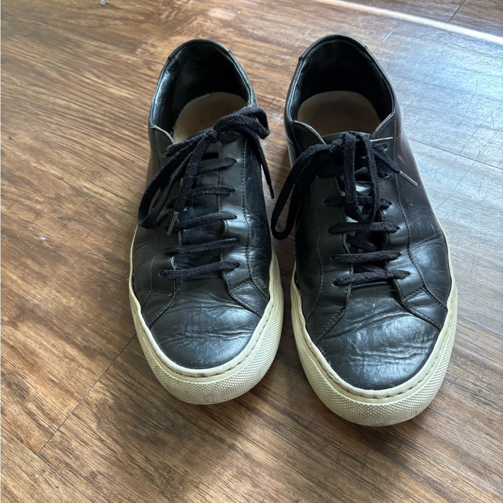 Common Projects Black Minimal Leather Sneakers Shoes Luxe men 41 usa 8.5